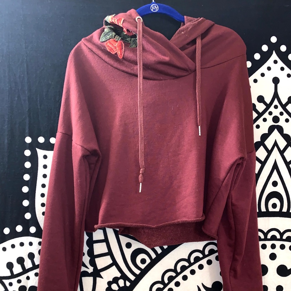 Red Rose Cropped Hoodie